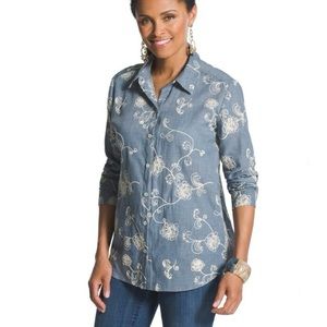 Chicos embroidered chambray button down shirt